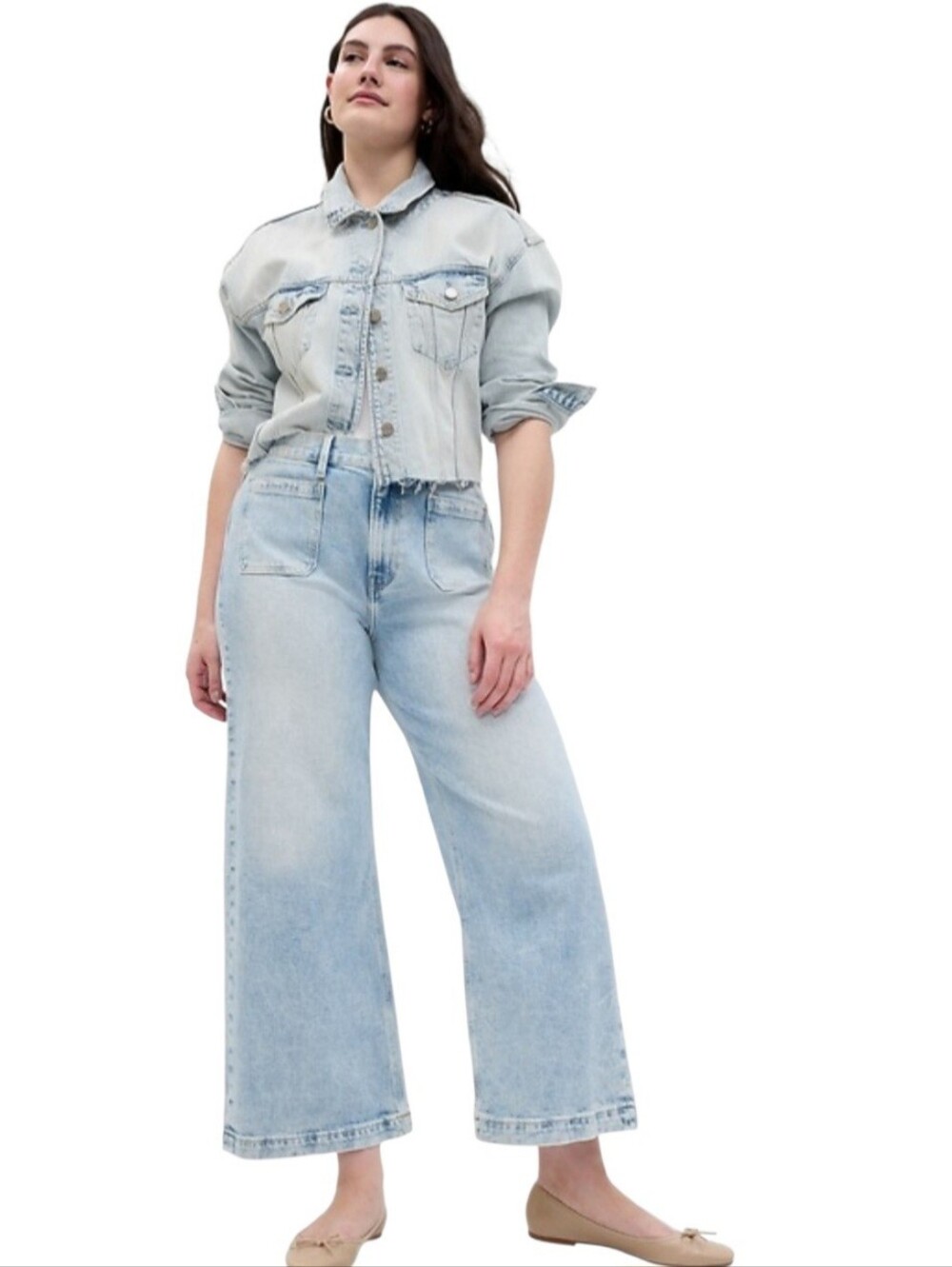 GAP High Rise Stride Wide Leg Ankle Jeans Women's 29 Light Wash Patch Pocket